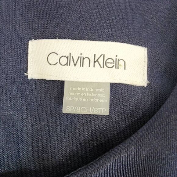 Calvin Klein Size 8 Petite Navy Blue Pleated Fit a Flare Dress S3 NWT - Picture 5 of 7
